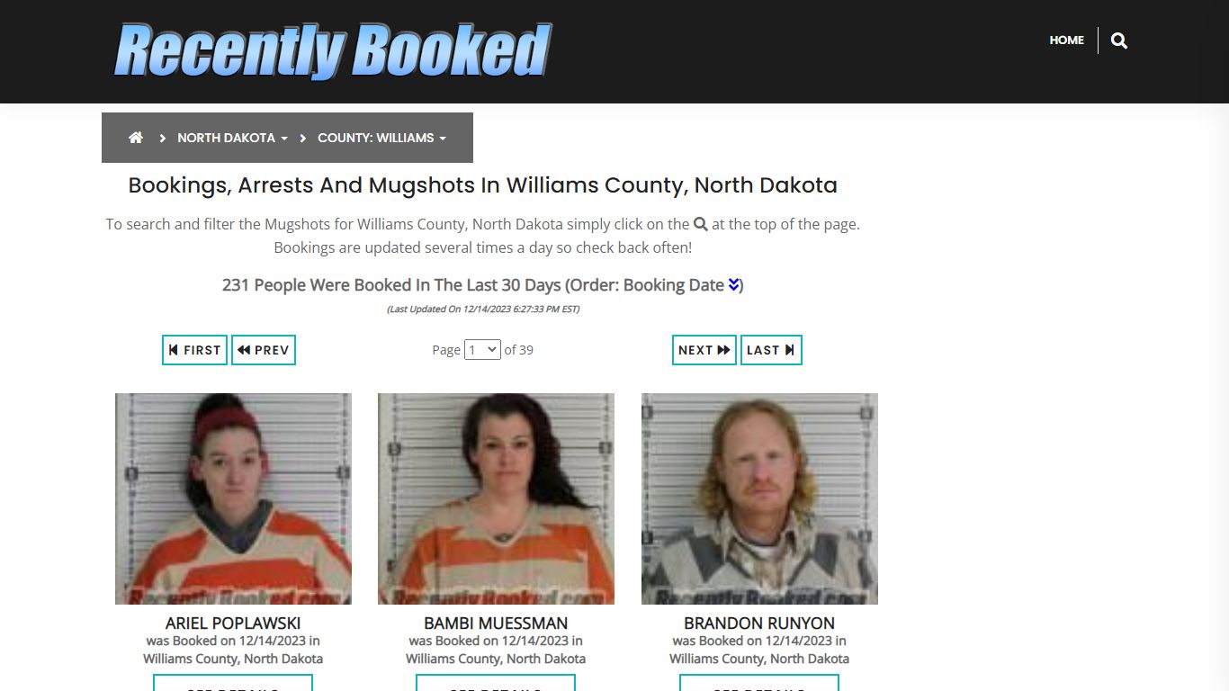 Bookings, Arrests and Mugshots in Williams County, North Dakota
